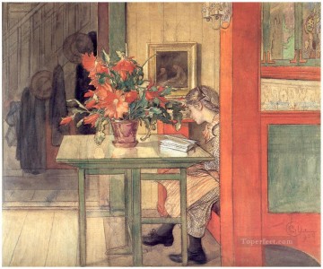 カール・ラーソン Painting - リスベットの読書 1904 カール・ラーソン
